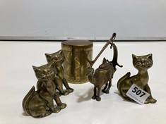 ANTIQUE BRASSWARE TO INCLUDE THREE CATS AND A CAMEL