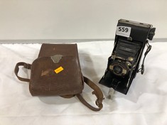 AN ANTIQUE KERSHAW EIGHT-20 PENGUIN FOLDING CAMERA AND CASE