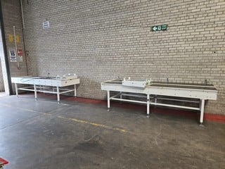 MBA DOUBLE TRACK ROLLER CONVEYOR TABLE 302CM L X 102CM W X 90CM H EACH