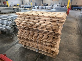 PALLET OF WOODEN RACKING SHELVES 90CM X 134CM