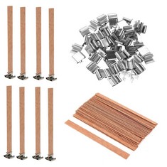 48 X ZHIYE WOOD CANDLE WICKS WITH IRON STAND LENGTH 10 CM, CANDLE MAKING DIY KIT 50 SET - TOTAL RRP £200: LOCATION - A