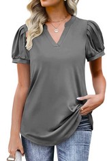 QUANTITY  OF ASSORTED ITEMS TO INCLUDE CNFUFEN WOMEN'S BLOUSES & SHIRTS LADIES SUMMER TOPS V-NECK SMART T SHIRTS GREY TEE SHIRTS SHORT SLEEVE LOOSE TOPS FOR WOMEN PERSONALISED T SHIRT UK GREY SIZE L(