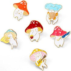 27 X 6 PIECES MUSHROOM PINS CUTE CARTOON MUSHROOM PIN FUNNY ANIMAL BACKPACK PINS MUSHROOM PIN BADGES BROOCHES MUSHROOM CAT BUTTON PINS JEWELRY FOR BACKPACK CLOTHS HATS DECORATIONS, 6 STYLES - TOTAL R