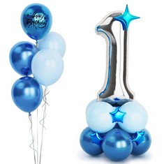 QUANTITY  OF ASSORTED ITEMS TO INCLUDE SILVER 7 BALLOONS,40 INCH LARGE HELIUM FOIL NUMBER 7 BALLOONS,SILVER AND BLUE BIRTHDAY DECORATIONS,7TH BIRTHDAY BALLOONS FOR BOYS MEN PARTY ANNIVERSARY WEDDING