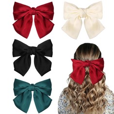 QUANTITY  OF ASSORTED ITEMS TO INCLUDE 4 PACK BOWS HAIR CLIP FOR WOMEN, SCATTER SOFT SATIN SILKY HAIR BOW CLIPS, HAIR BOWS BARRETTES SOLID COLOR (BLACK, GREEN, WHITE, RED), FRENCH HAIR CLIP FOR GIRLS