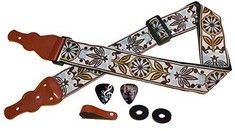 10 X GUITAR STRAP VINTAGE WOVEN - 2 PICKS + STRAP LOCKS + STRAP BUTTON. FOR BASS, ELECTRIC & ACOUSTIC GUITARS. UNIQUE PRACTICAL CHRISTMAS GUITAR GIFTS & STOCKING STUFFER FOR GUITAR PLAYERS - TOTAL RR