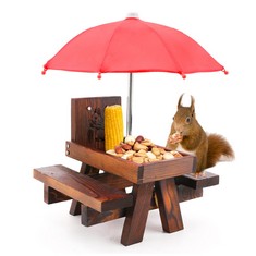 QUANTITY  OF ASSORTED ITEMS TO INCLUDE ICYANT SQUIRREL FEEDER FOR OUTSIDE FUNNY, WOODEN SQUIRREL FEEDER PICNIC TABLE WITH UMBRELLA AND CORN RACK, CUTE CHIPMUNK FEEDER - INCLUDES MOUNT SCREWS (RED): L