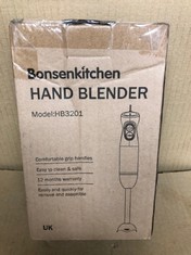 QUANTITY  OF ASSORTED ITEMS TO INCLUDE BONSENKITCHEN HAND BLENDER, 12 SPEEDS IMMERSION BLENDER HANDHELD, STICK BLENDER ELECTRIC WITH STAINLESS STEEL BLADE FOR MAKING BABY FOOD, SOUPS, SAUCE, HB3201 (