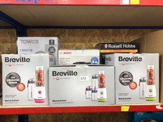 QUANTITY OF ITEMS TO INCLUDE BREVILLE BLEND ACTIVE PERSONAL BLENDER & SMOOTHIE MAKER | 350W | 2 PORTABLE BLEND ACTIVE BOTTLES (600ML) | LEAK PROOF LIDS | WHITE & PINK [VBL248]: LOCATION - RACK E