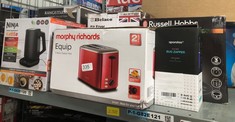 QUANTITY OF ITEMS TO INCLUDE MORPHY RICHARDS EQUIP RED 2 SLICE TOASTER - DEFROST AND REHEAT SETTINGS - 2 SLOT - STAINLESS STEEL - 222066: LOCATION - D RACK