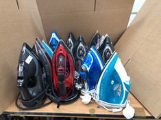 QUANTITY OF ASSORTEDE IRON STEAMERS TO INCLUDE MORPHY RICHARDS EASY CHARGE 360 STEAM IRON: LOCATION - BACK TABLES(COLLECTION OR OPTIONAL DELIVERY AVAILABLE)