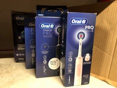 QUANTITY OF ITEMS TO INCLUDE ORAL-B PRO 3 ELECTRIC TOOTHBRUSH FOR ADULTS, 1 3D WHITE TOOTHBRUSH HEAD, 3 MODES WITH TEETH WHITENING, 2 PIN UK PLUG, 3000, PINK: LOCATION - A RACK