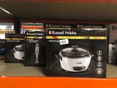 QUANTITY OF ITEMS TO INCLUDE RUSSELL HOBBS ELECTRIC RICE COOKER - 1.2KG (6 PORTION - 145G PER SERVING) REMOVABLE NON STICK BOWL, DISHWASHER-SAFE BOWL & LID, STEAMER BASKET, MEASURING CUP & SPOON INC,