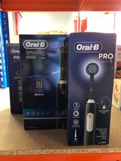 QUANTITY OF ITEMS TO INCLUDE ORAL-B SMART 6 ELECTRIC TOOTHBRUSH FOR ADULTS, APP CONNECTED HANDLE, 3 TOOTHBRUSH HEADS & TRAVEL CASE, 5 MODES, TEETH WHITENING, 2 PIN UK PLUG, 6000N: LOCATION - G RACK