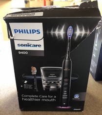 PHILIPS SONICARE DIAMONDCLEAN SMART 9400 ELECTRIC TOOTHBRUSH, SONIC TOOTHBRUSH WITH APP, PRESSURE SENSOR, BRUSH HEAD DETECTION, 4 BRUSHING MODES AND 3 INTENSITY LEVELS, BLACK, MODEL HX9917/89.: LOCAT