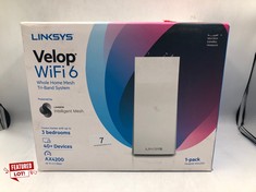 LINKSYS VELOP MX4200 TRI-BAND WHOLE HOME MESH WIFI 6 SYSTEM (AX4200) ROUTER, EXTENDER & BOOSTER UP TO 3000 SQ FT, 3.5X FASTER SPEED FOR 40+ DEVICES, MU-MIMO & PARENTAL CONTROLS - 1 PACK, WHITE.: LOCA