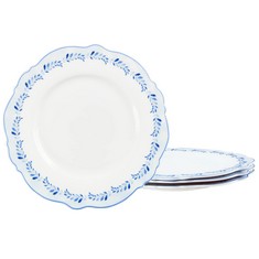 QUANTITY OF ASSORTED ITEMS TO INCLUDE FANQUARE 20.8CM TREE BRANCH DESSERT PLATES WITH BLUE EDGE, 4-PIECE DINNER PLATE SET, SERVING PLATES DESSERT DISHES: LOCATION - A RACK