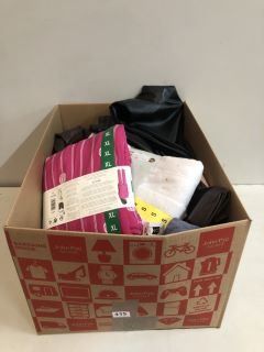 BOX OF ASSORTED CLOTHES INC HILARY RADLEY LEATHER TROUSERS