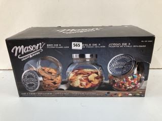 MASON CRAFT & MORE SET OF 3 TILTED GLASS JARS