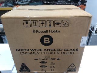 RUSSELL HOBBS 60CM WIDE ANGLED GLASS CHIMNEY COOKER HOOD MODEL NO: RHGCH702B-M