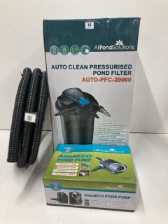 ALL POND SOLUTIONS AUTO CLEAN PRESSURISED POND FILTER AUTO-PFC-20000 PLUS AND AQUA ECO POND PUMP