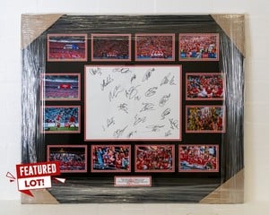 Nottingham Forest montage featuring images from the 2021-2022 Promotion season, Signed by the promotion winning squad Certificate of Authenticity included. NO Buyer's Premium or VAT is chargeable on