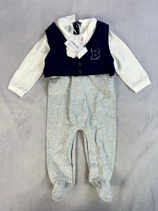 Mini Banda Boys Navy & Grey Babygrow - Size 9 Months