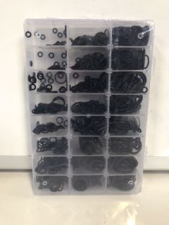 A BOX OF VARIOUS SIZE RUBBER WASHERS