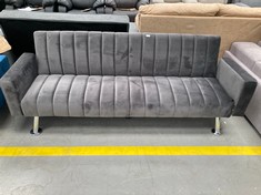 3 SEATER SOFA BED ONE LINED VELVET CHARCOAL GREY INCLUDES TWO CUSHIONS.