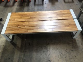 2 X STEEL FRAMED WOOD SITTING BENCHES