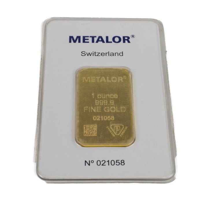 Metalor 24ct One Ounce Gold Bar. Serial No. 021058.  Auction Guide: £800-£1,000 (VAT Only Payable on Buyers Premium)