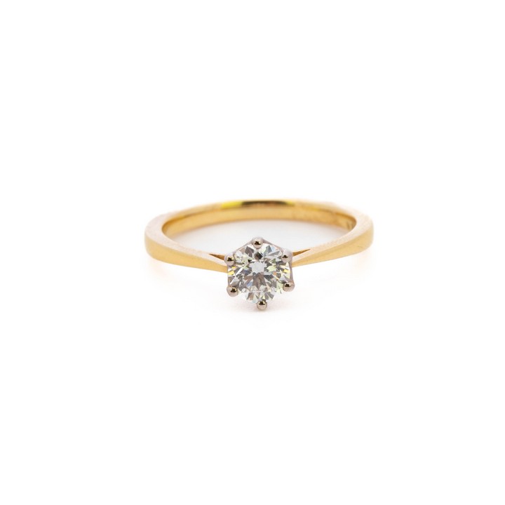 18ct Yellow and White Gold 0.50ct Lab Grown Diamond Round Brilliant-cut Single Stone Ring, Size K½, 2.7g. Colour G, Clarity Si1. IGI Report LG_262795803.  Auction Guide: £250-£350 (VAT Only Payable o