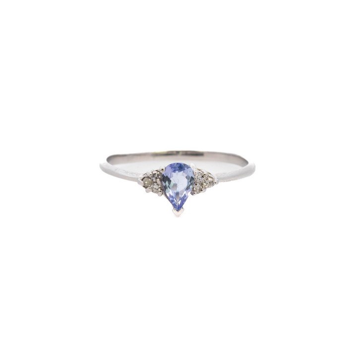 Platinum 950 Tanzanite Pear-cut and Diamond Shoulders Ring, Size O, 1.9g (VAT Only Payable on Buyers Premium)