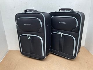 2 X MOUNTAIN WAREHOUSE WHEELED SOFT SHELL SUITCASES IN BLACK: LOCATION - C 10