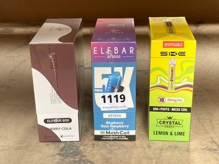 3 X BOX OF 10 DISPOSABLE VAPES TO INCLUDE CRYSTAL 600 PUFF LEMON AND LIME (PLEASE NOTE: 18+YEARS ONLY. ID MAY BE REQUIRED): LOCATION - D0