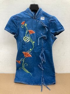 HARVEY NICHOLS HARLOW EMBROIDERED DENIM MINI DRESS SIZE 10 - RRP £175: LOCATION - D15