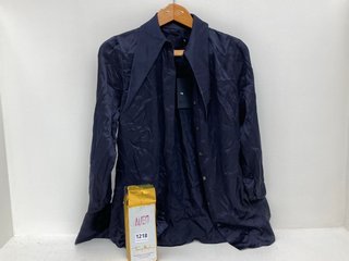 ALIEN THIERRY MUGLER PERFUME TO INCLUDE MINT BUTTON UP NAVY VELVET SHIRT SIZE 10: LOCATION - D14