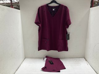 2 X KOI BASICS SHORT SLEEVE V NECK WOMENS T-SHIRT IN WINE - UK SIZE: MEDIUM AND XL: LOCATION - A 2