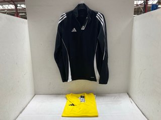 ADIDAS 1/4 ZIP UP SWEATSHIRT IN BLACK - UK SIZE: SMALL TO INCLUDE ADIDAS SHORT SLEEVE T-SHIRT IN YELLOW - UK SIZE: MEDIUM: LOCATION - A 2