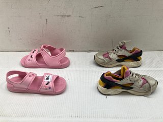 GIRLS 2 STRAPS SANDALS IN PINK - UK SIZE: 2 TO INCLUDE NIKE TRAINERS IN WHITE PINK AND YELLOW - UK SIZE: 13.5: LOCATION - A 4