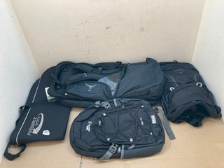 4 X BAGS TO INCLUDE OSPREY FAIRVIEW 70 IN BLACK: LOCATION - A8