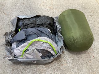 AZAZEL 350GSM SLEEPING BAG IN GREEN TO INCLUDE COLEMAN DARWIN 4+ TENT: LOCATION - A8