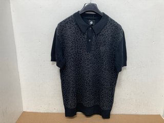 PRETTY GREEN FLEETWOOD LEOPARD POLO IN BLACK SIZE M: LOCATION - A10