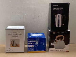 4 X ASSORTED KETTLES TO INCLUDE EDENBERG KETTLE IN BLACK: LOCATION - A14