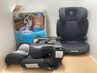 3 X ASSORTED BABY ITEMS TO INCLUDE KINDERKRAFT CAR SEAT IN BLACK AND GRACO LOGICO L I SIZE R129 HIGH BACK BOOSTER SEAT: LOCATION - A14