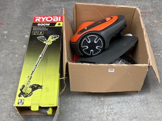 FLYMO 18 VOLTS METAL BLADE LAWNMOWER TO INCLUDE RYOBI 600W ELECTRIC GRASS TRIMMER: LOCATION - A14