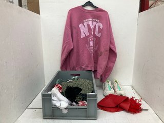 QTY OF WOMENS CLOTHING TO INCLUDE MANHATTAN NYC PINK SWEATSHIRT - UK SIZE: LARGE: LOCATION - B 15