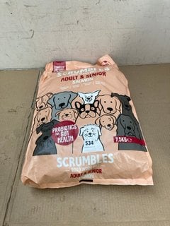 SCRUMBLES ADULT & SENIOR DOG FOOD IN SALMON FLAVOUR 7.5KG - BBE: JANUARY 2025: LOCATION - B 13