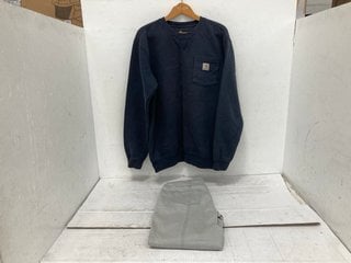 MENS CARHARTT SWEATSHIRT IN BLUE SIZE M TO INCLUDE WOMENS BELLA 09 BEIGE JEANS SIZE 16: LOCATION - B11