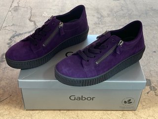 GABOR WISDOM VELVET TRAINERS IN PURPLE SIZE 4: LOCATION - B9